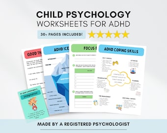Werkbladbundel ADHD-kinderpsychologie: hulpmiddel executieve functies (digitale pdf-download)