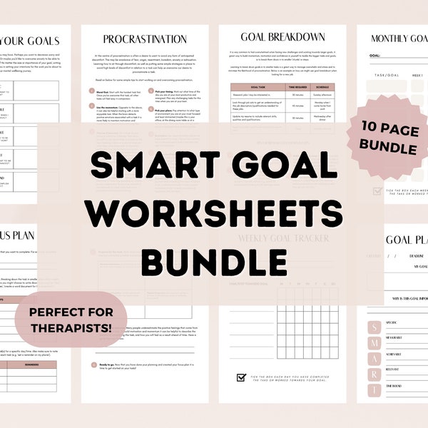 Goal Setting Planner Template | SMART Goal Tracker Worksheets for Therapist & Counselor | Therapy Worksheets | Counselling Resources