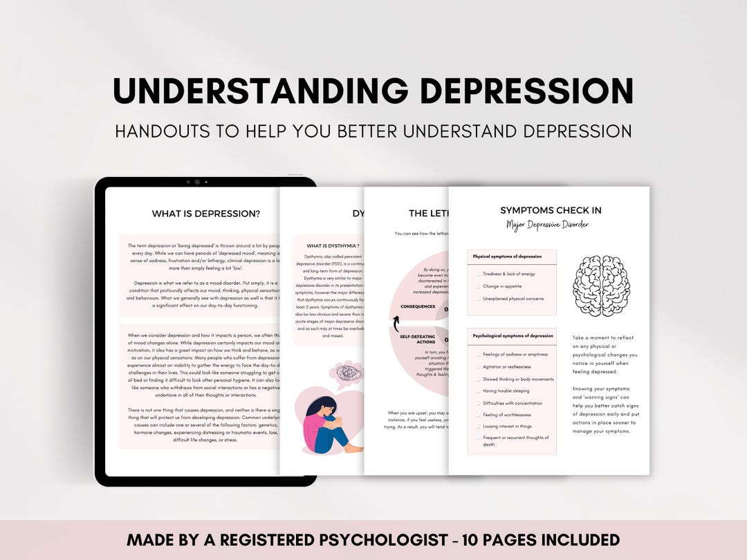 Depression Therapy Psychoeducation Handouts for Understanding and ...