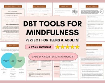 DBT Mindfulness Worksheets Bundle for Teens and Adults (PDF Digital Download)