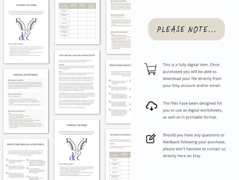Radical Acceptance DBT Psychoeducation Worksheets for Emotional Regulation