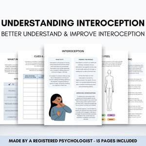 Planilhas de interocepção para compreender sentimentos e emoções, reconhecer sinais e dicas corporais, recurso de terapeuta de regulação emocional
