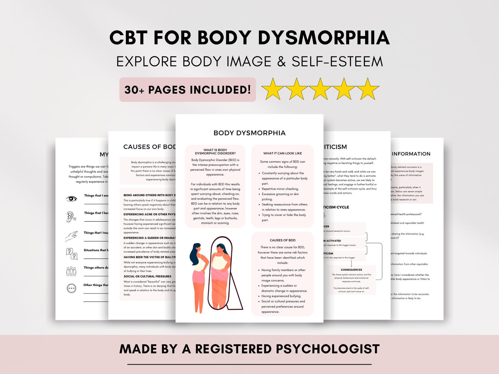CBT for Body Dysmorphia Worksheets With Therapy Questions (PDF Digital ...