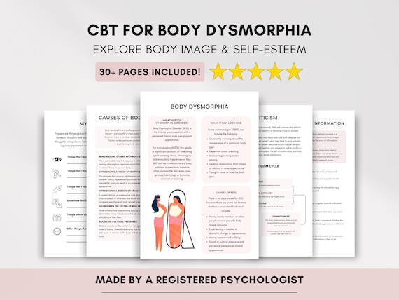 CBT for Body Dysmorphia Worksheets with Therapy Questions (Printable & Fillable)