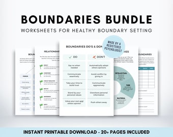 Boundaries Worksheet Bundle, Personal Boundary Setting Workbook, Couples Therapy, Marriage Counselling, Relationship Coaching Tools