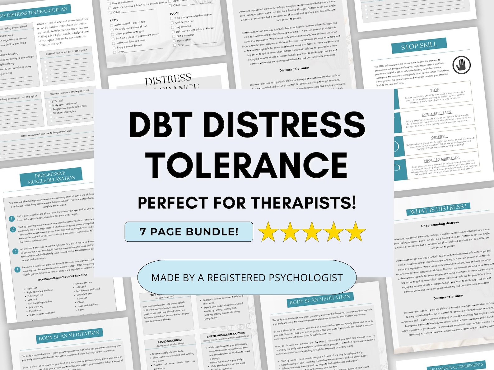 DBT Distress Tolerance Worksheets Bundle for Mental Health (PDF Digital ...