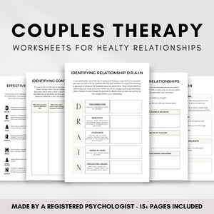 Couples Therapy Worksheets for Effective Communication Skills, Reacting vs Responding, Identifying Values & Building Healthy Relationships