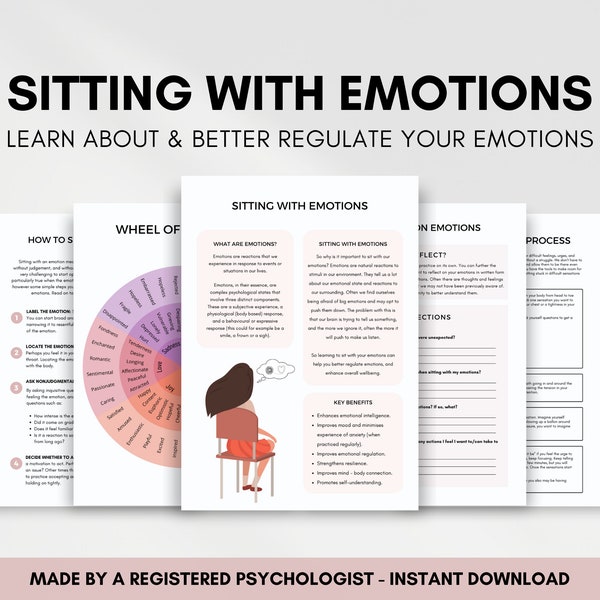 Sitting with Emotions Worksheets, Therapist Resource to Help Clients with Emotional Regulation, Emotional Awareness and Coping Skills