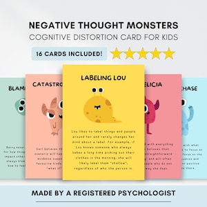 Negative Thought Monsters, Cognitive Distortion Cards for Kids (PDF Digital Download)
