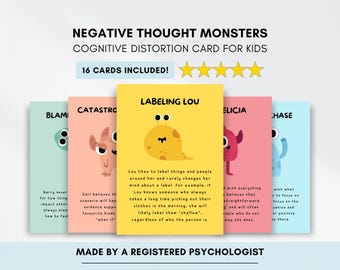 Negative Gedankenmonster, Wahrnehmungsverzerrungskarten für Kinder (PDF Digital Download)