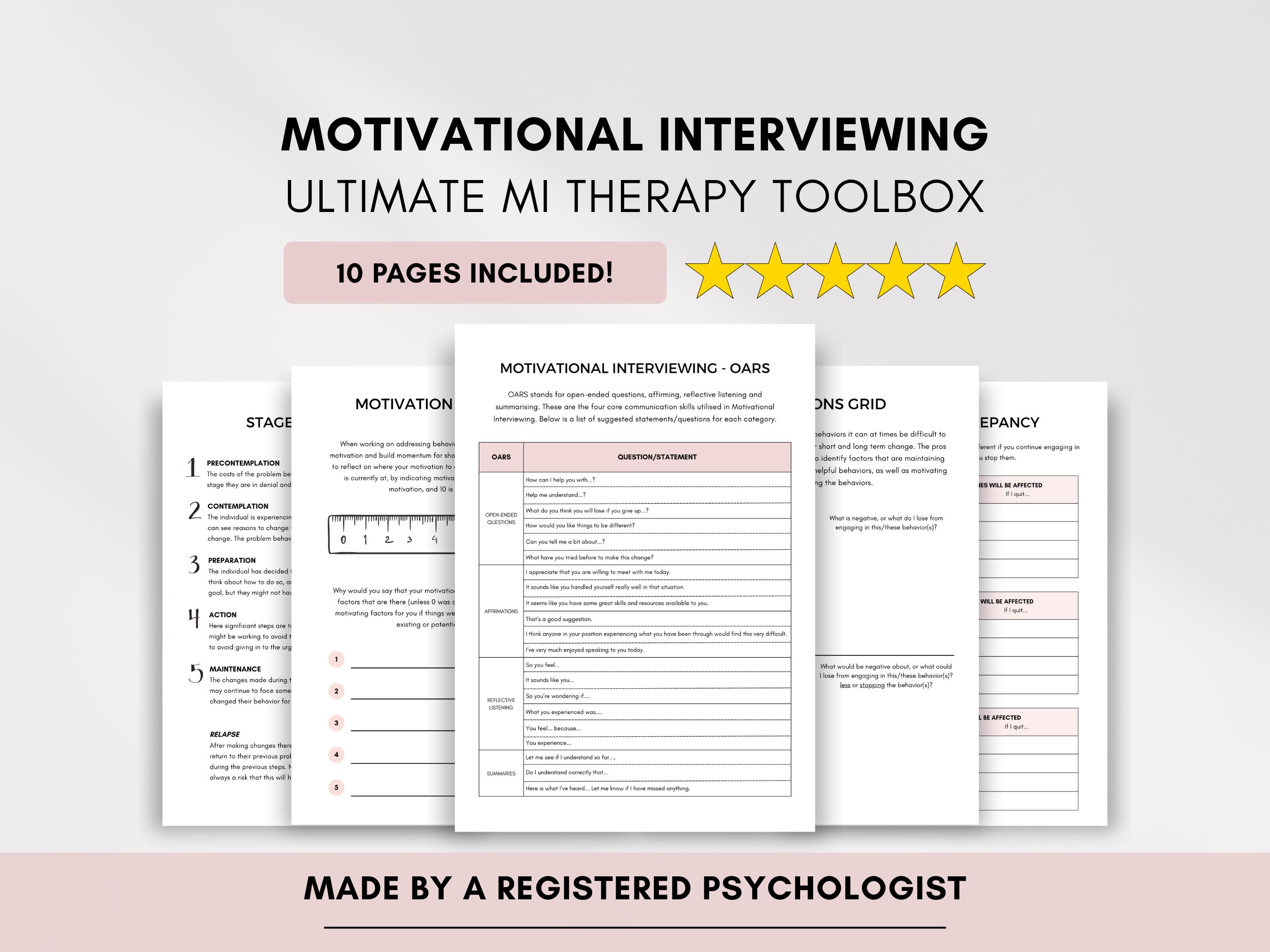 MI Therapy Toolbox, Motivational Interviewing Worksheets With OARS (PDF ...