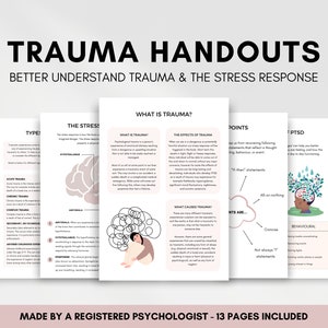 Trauma Therapy Handouts for Clients to Better Understand and Manage Trauma Symptoms and PTSD, Stress Response and Fight Flight Freeze Fawn