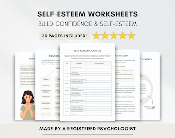 Self-Esteem Worksheets Bundle with Confidence Building & Boundaries (PDF Printable/Fillable)