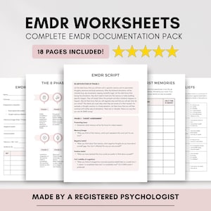 EMDR-arbetsblad med 8 faser, fallrapporter och klientutdelningar (digital PDF-nedladdning)