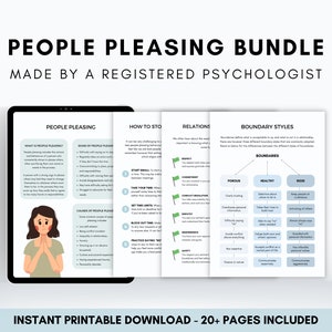 People Pleasing Worksheets Bundle, Boundary Setting for Adults, Fawn Response, Boundaries Workbook, Healthy Relationships Therapist Resource