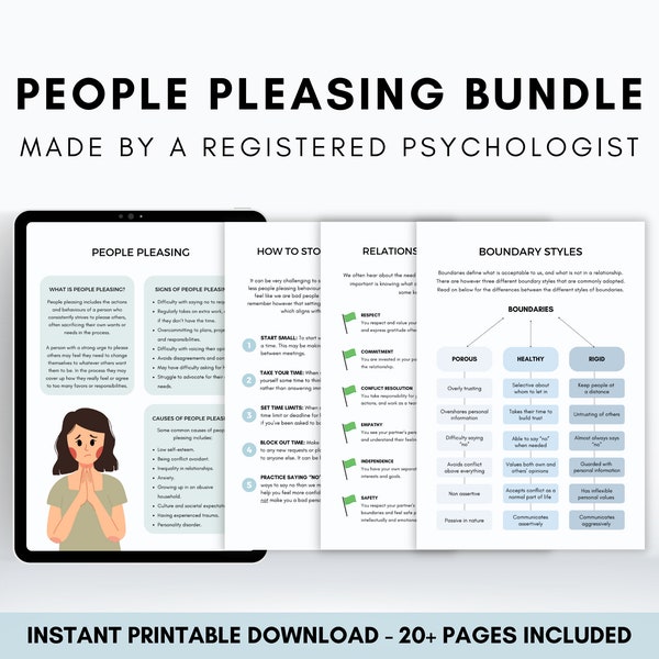 People Pleasing Worksheets Bundle, Boundary Setting for Adults, Fawn Response, Boundaries Workbook, Healthy Relationships Therapist Resource