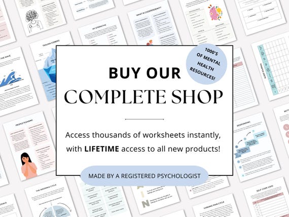 Mental Health Worksheets Whole Shop Bundle: 1000+ Therapist Resources (PDF Digital Download)