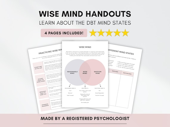 DBT Wise Mind Educational Handouts: Therapist Counselling Tools (PDF Digital Download)