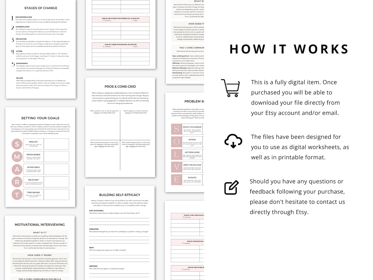 MI Therapy Toolbox, Motivational Interviewing Worksheets With OARS (PDF ...