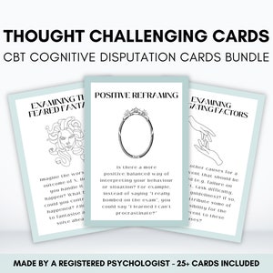 Cartes pour stimuler la réflexion sur la TCC, lot de conflits cognitifs pour surmonter les pensées négatives ou inquiètes, ressource sur la thérapie par cartes de TCC