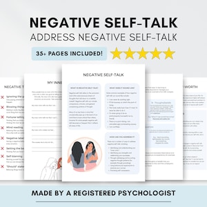 Negative Self-Talk Therapy Worksheets: Inner Critic Exercises (PDF Digital Download)