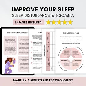 Sleep Hygiene Worksheets with Insomnia & Sleep Disturbance Therapy Tools (PDF Digital Download)