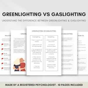Gaslighting vs Greenlighting Therapy Education Worksheets for Building Healthy Relationships, Effective Communication and Active Listening