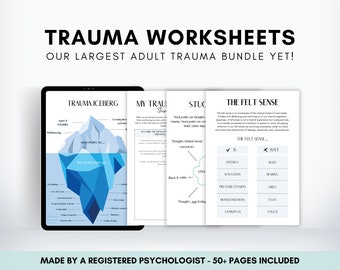 Adult Trauma Worksheets Mega Bundle, PTSD Workbook Therapist Resource, CBT Therapy for Adults, Cognitive Processing & Somatic Experiencing