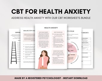 Health Anxiety Worksheets Bundle, CBT for Anxiety Therapist Resource for Understanding and Identifying Anxiety Triggers and Stress Response