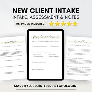 Therapy Client Intake Form Bundle, Psychotherapy Assessment (Fillable/Canva Editable)