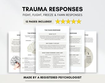 Trauma Responses Worksheets with Fight, Flight, Freeze, Fawn (PDF Digital Download)