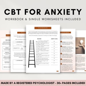 CBT for Anxiety Workbook Bundle, CBT Therapy Worksheets for Adults, Managing Unhelpful Thoughts, Anxiety Coping Skills Toolbox
