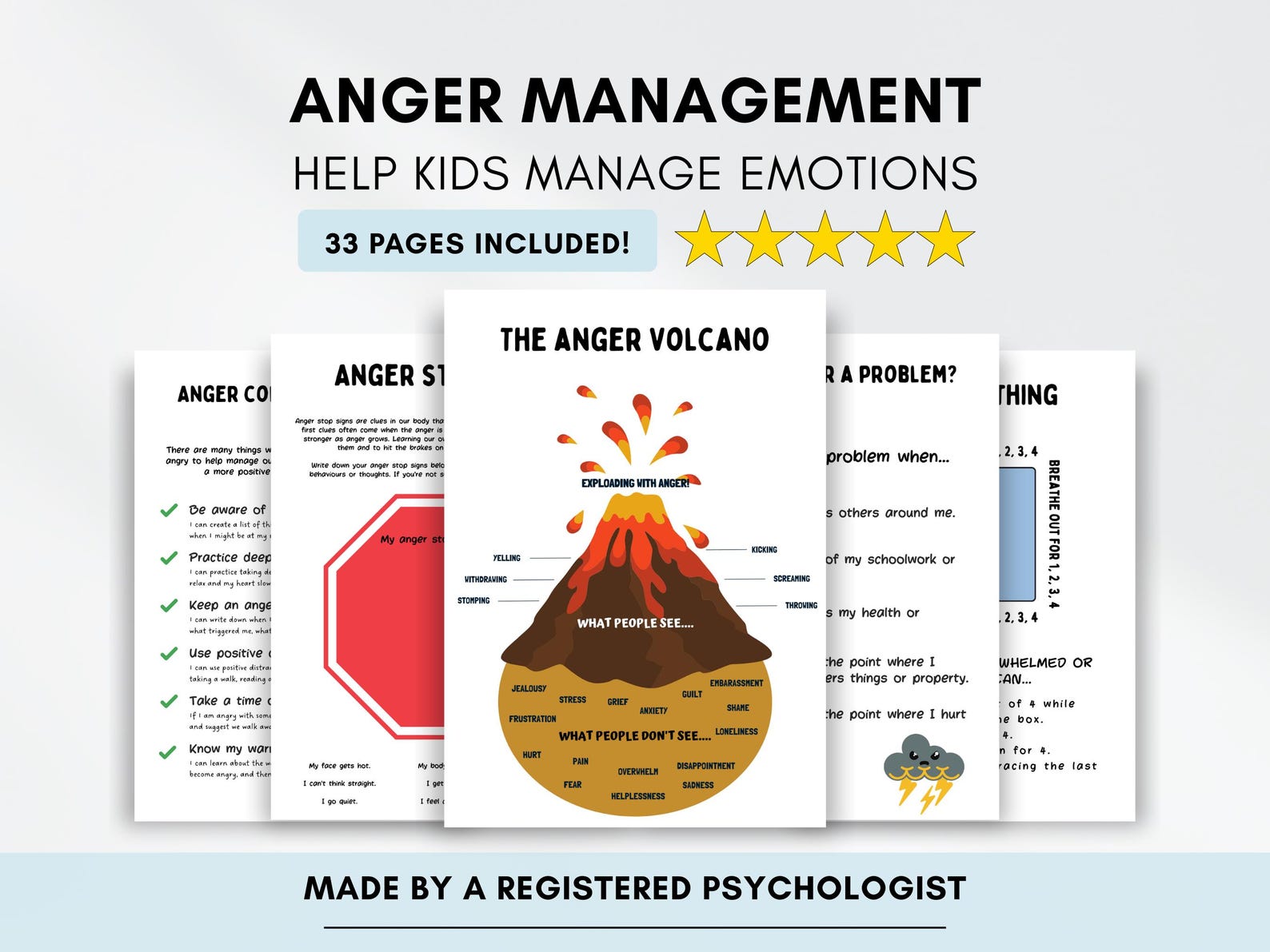 Anger Management Worksheets for Kids: Emotional Regulation (printable ...