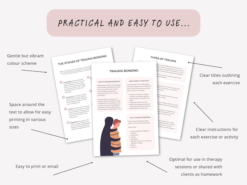 Trauma Bonding Therapy Worksheets for Managing Trauma, PTSD and ...