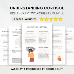 Materiales informativos sobre el cortisol y la terapia contra el estrés, incluyendo la respuesta de lucha, huida o parálisis (descarga digital en PDF).