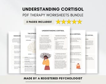 Materiales informativos sobre el cortisol y la terapia contra el estrés, incluyendo la respuesta de lucha, huida o parálisis (descarga digital en PDF).