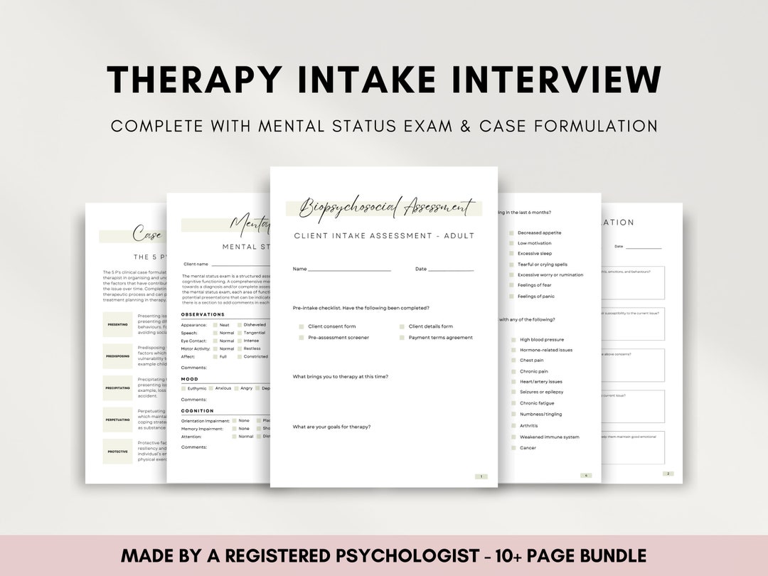 Buy Therapy Intake Questionnaire, Biopsychosocial Assessment, Therapist ...