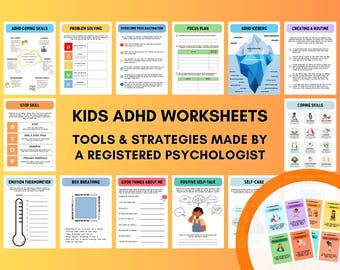Megapaquete de hojas de trabajo sobre TDAH para niños, herramientas prácticas para la regulación emocional (descarga digital en PDF)
