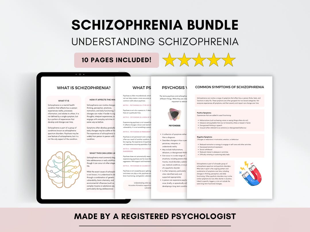 Psychosis Therapy Worksheets Bundle for Understanding Schizophrenia ...