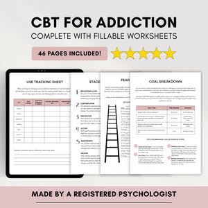 Addiction Recovery CBT Worksheets with Sobriety Tracker & Relapse Prevention (PDF Digital Download)