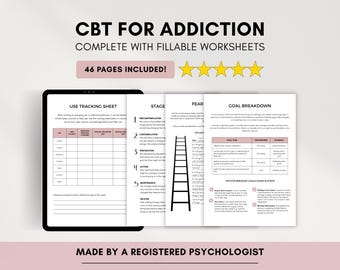 Addiction Recovery CBT Worksheets with Sobriety Tracker & Relapse Prevention (PDF Digital Download)