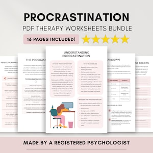 Overcoming Procrastination Worksheets Bundle with Coping Skills for Adults (PDF Digital Download)