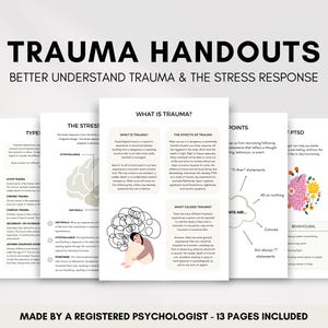 Trauma Therapy Education Handouts for Therapist or Counselor, Psychoeducation Worksheet Activities for Stress Response & Trauma Response