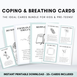 Copingkaarten voor kinderen voor mindful ademen en stresstolerantie, Mindfulnesskaarten voor kinderen voor zitten met emoties en angst