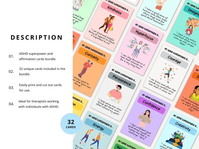 ADHD Superpower Cards for Kids: Confidence & Coping Skills (Printable)