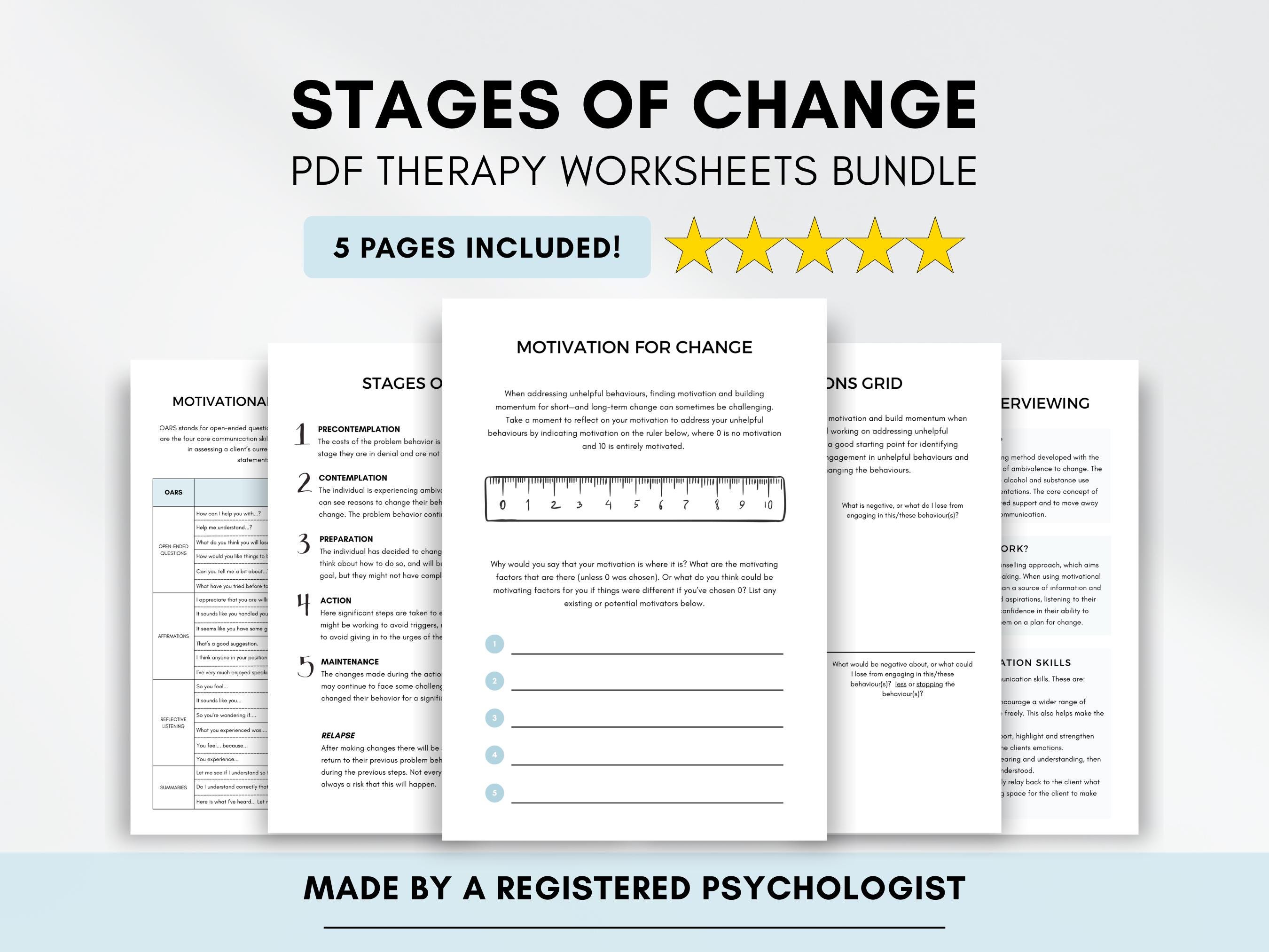 Stages of Change Worksheets With Motivational Interviewing & OARS ...