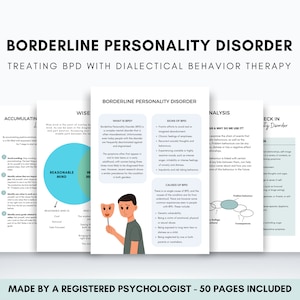 Pacchetto di schede di lavoro sul disturbo borderline di personalità, risorse per la terapia DBT, quaderno di lavoro sul disturbo borderline di personalità, regolazione emotiva e capacità di coping per adulti