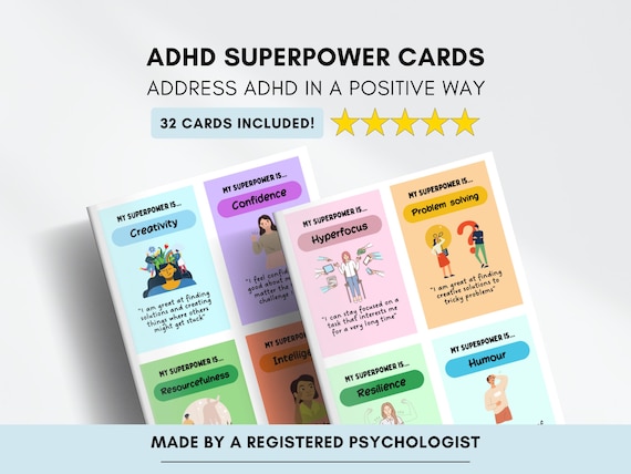 ADHD Superpower Cards for Kids: Confidence & Coping Skills (Printable PDF Digital Download)