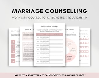 Marriage Counseling Couples Therapy Worksheets, Therapist Resource for Relationship Coaching, Effective Communication & Boundary Setting