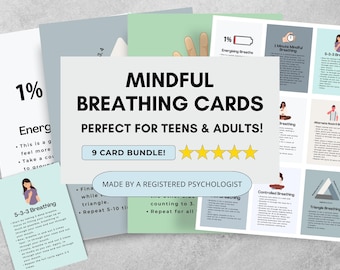Mindful Breathing Exercise Cards for Teens & Adults Emotional Regulation (PDF Digital Download)